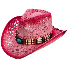 Straw Cowgirl Hat | Handmade Beaded Crown with Turquoise-stone Detail