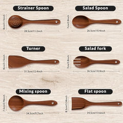 6-Piece Acacia Wood Cooking Utensil Set – Wooden Kitchen Pan Toolset for Nonstick Cookware – Includes Spoons & Spatulas – Non-Scratch, Eco-Friendly Cooking Tools – Everyday Use - Lifetime Replacements