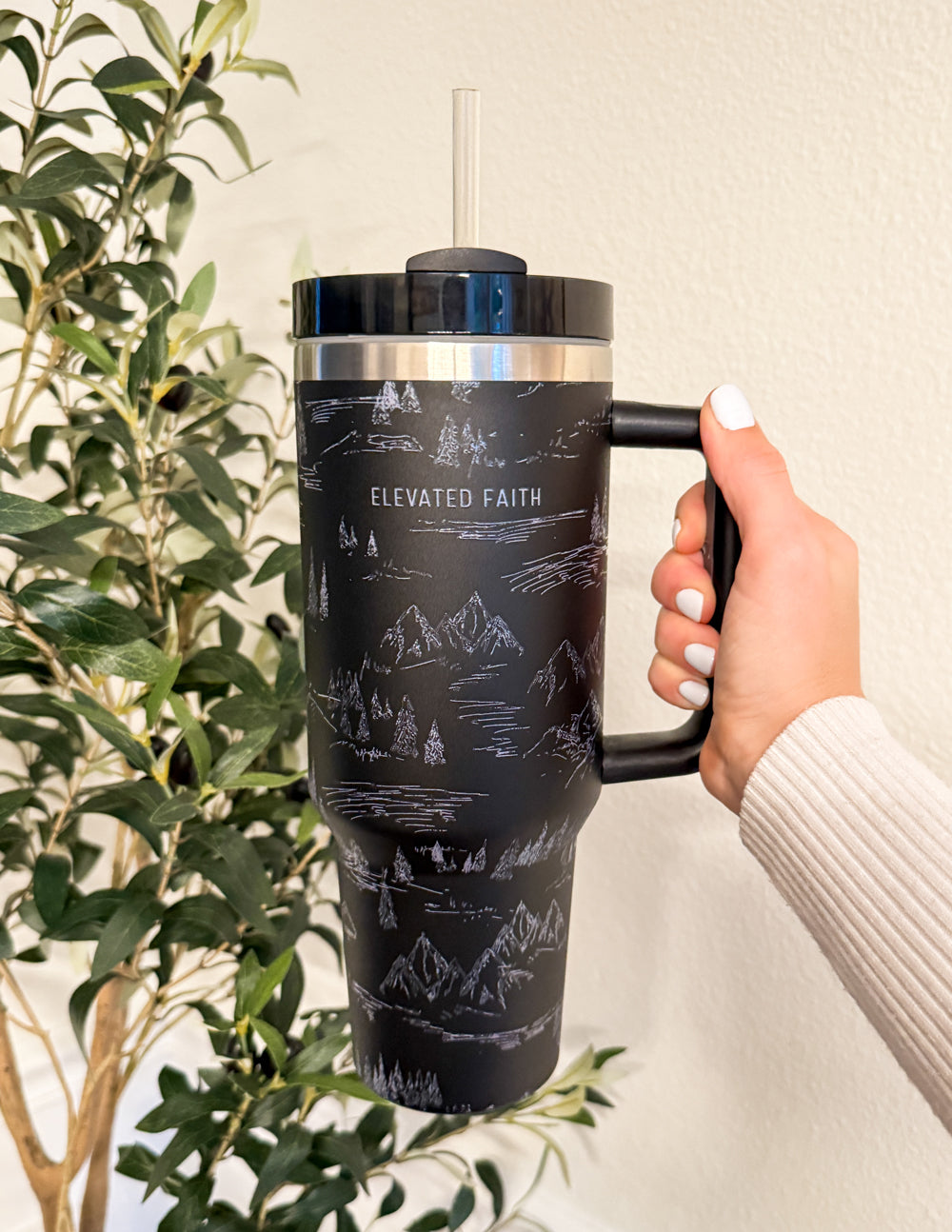 Mountainscape 40oz Insulated Tumbler Travel Mug with Handle Straw