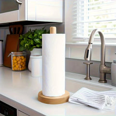 Bamboo Paper Towel Holder Wooden Countertop Kitchen Bathroom Organizer Stand