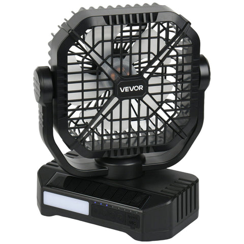 10400mAh Solar Fan Camping Fan with Solar Panel LED Lantern 7W 8 Inch